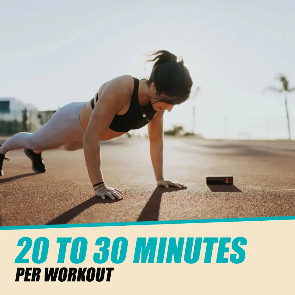 30-Day Bodyweight Fitness. Outdoor push-up position. 20 TO 30 MINUTES. PER WORKOUT.