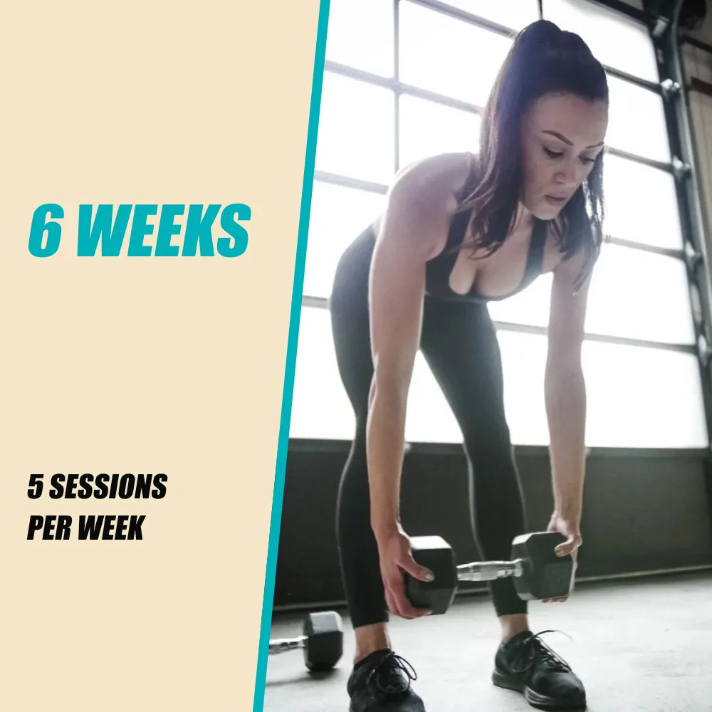 Core & More. Dumbbell hinge position. 6 WEEKS. 5 SESSIONS PER WEEK.