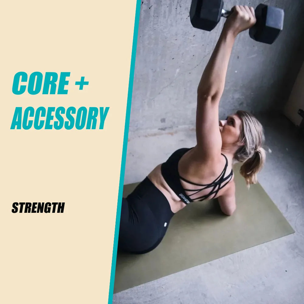 Core & More. Weighted side plank hold. CORE + ACCESSORY. STRENGTH.