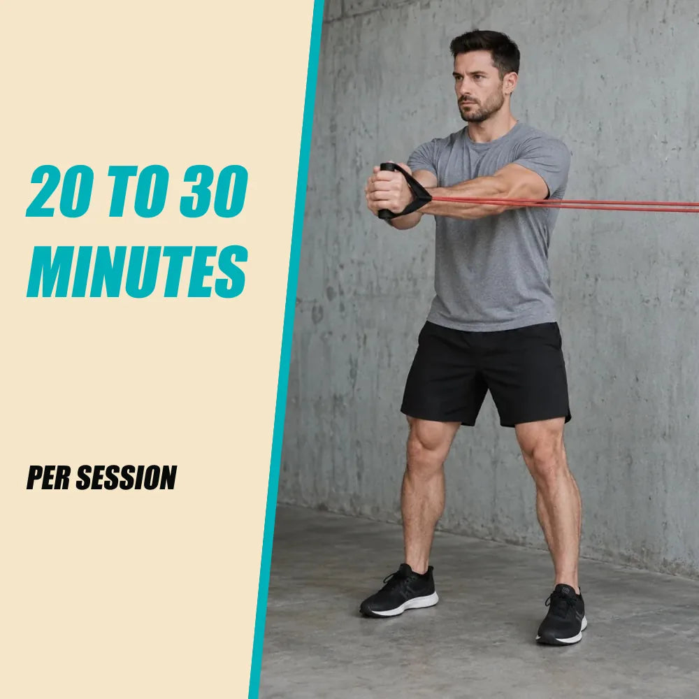 Core & More. Man performing a Pallof press. 20 TO 30 MINUTES. PER SESSION.