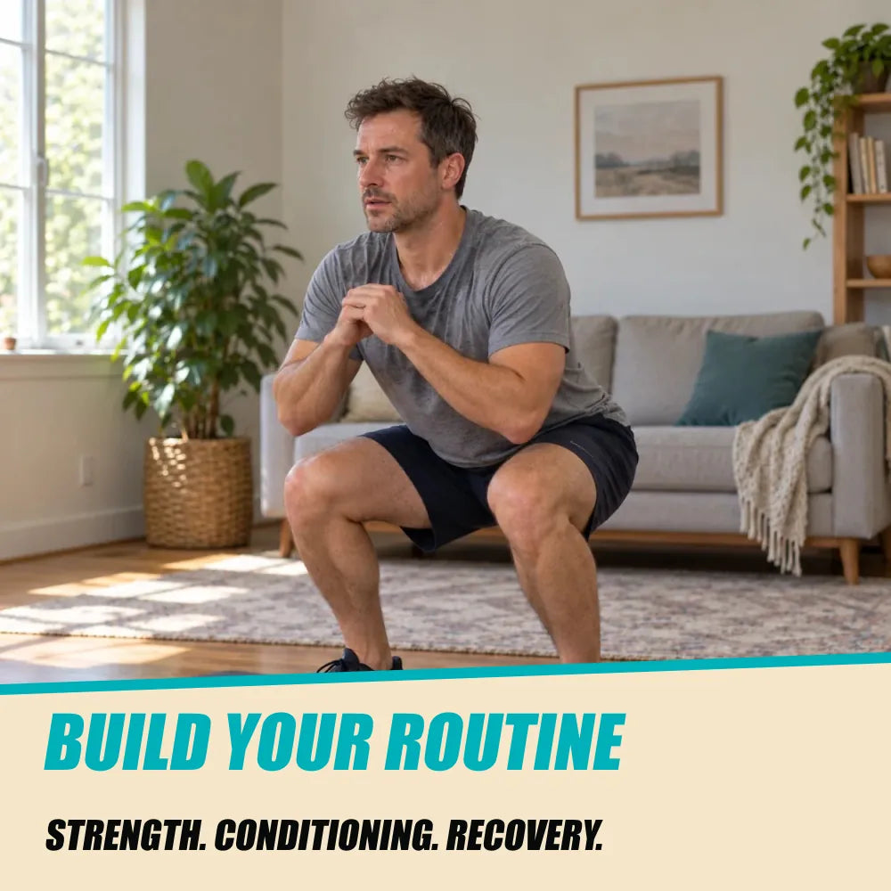 30-Day Bodyweight Fitness. Revised male bodyweight squat at home. BUILD YOUR ROUTINE. STRENGTH. CONDITIONING. RECOVERY.