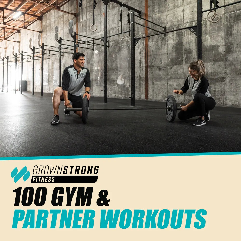 100 Gym & Partner Workouts. Cover showing getting the bar ready